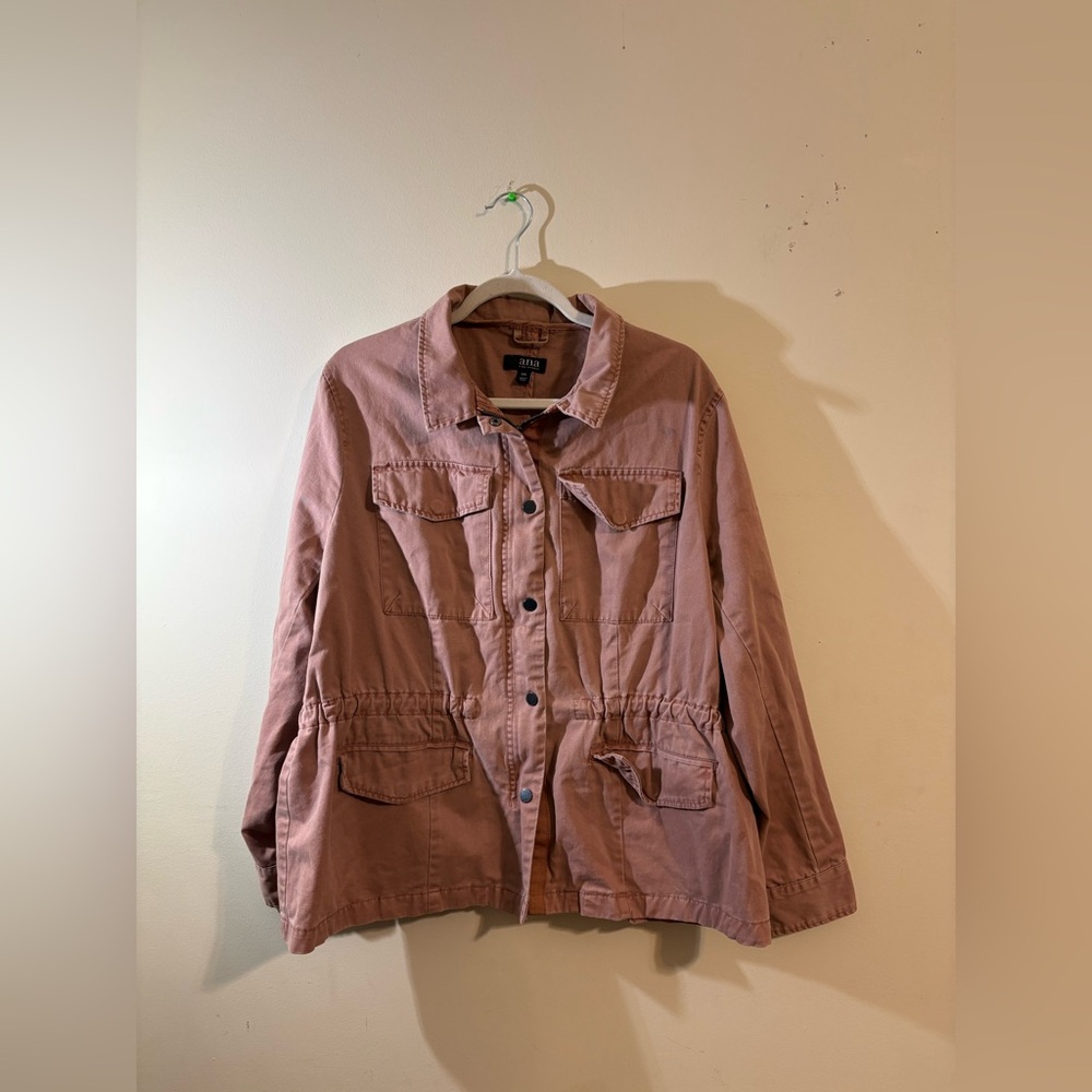 A.N.A. women’s XXL Utility Jacket Dusty Rose zip snap closure pockets distressed